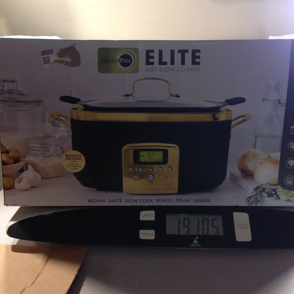GreenPan Elite Reserve 6QT Slow Cooker Black Gold Ceramic Nonstick New $300